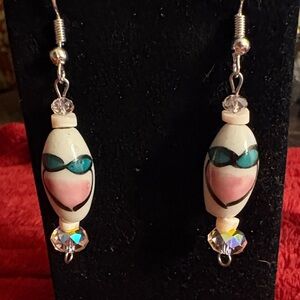 Hand Crafted Peach Hand Painted Artistic Earrings with AB Crystals